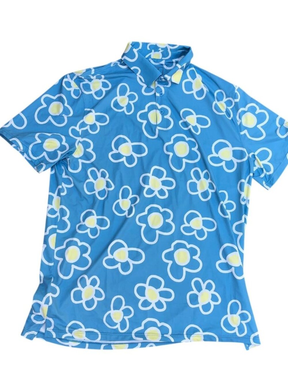 SOSIK Golf Polo Shirt Men's XL Moisture Wicking Daisy Flowers Short Sleeve Top